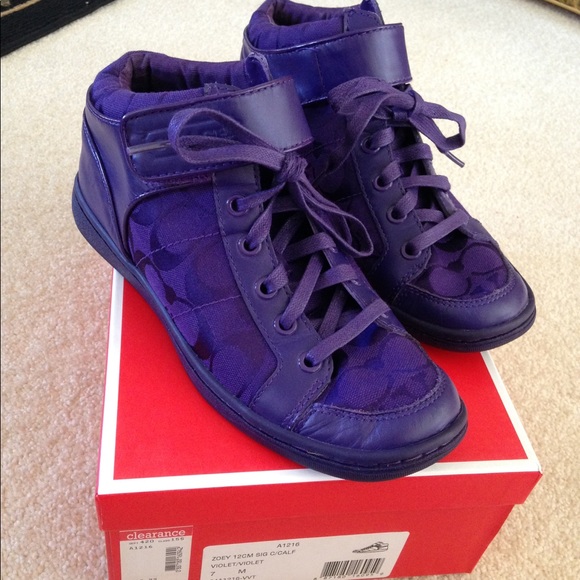 Coach Shoes - Purple Coach Signature Hightop Shoes Zoey Sneakers